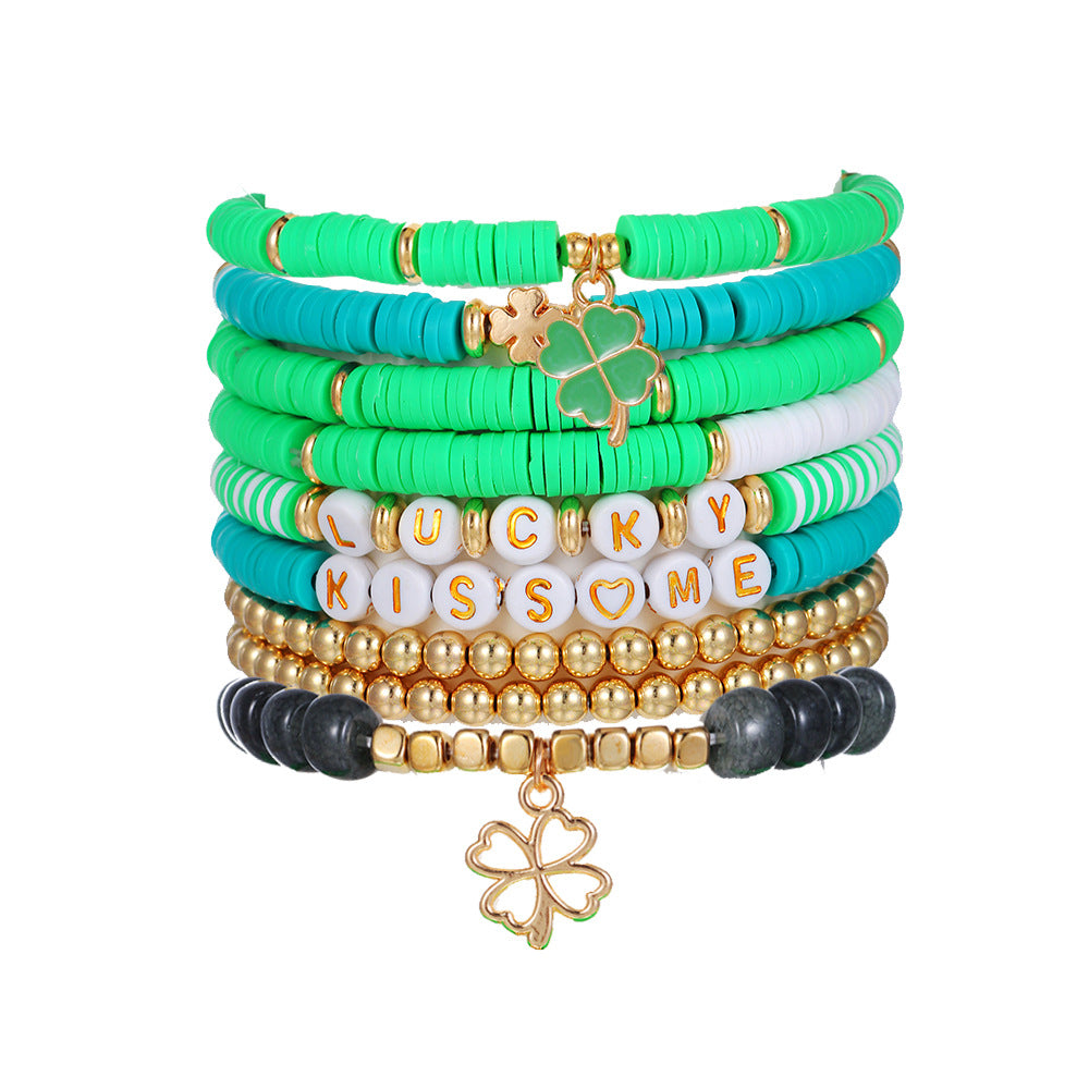 Wholesale 50PCS  St. Patrick's Day Shamrock Pendant Polymer Clay Resin Bracelet Set