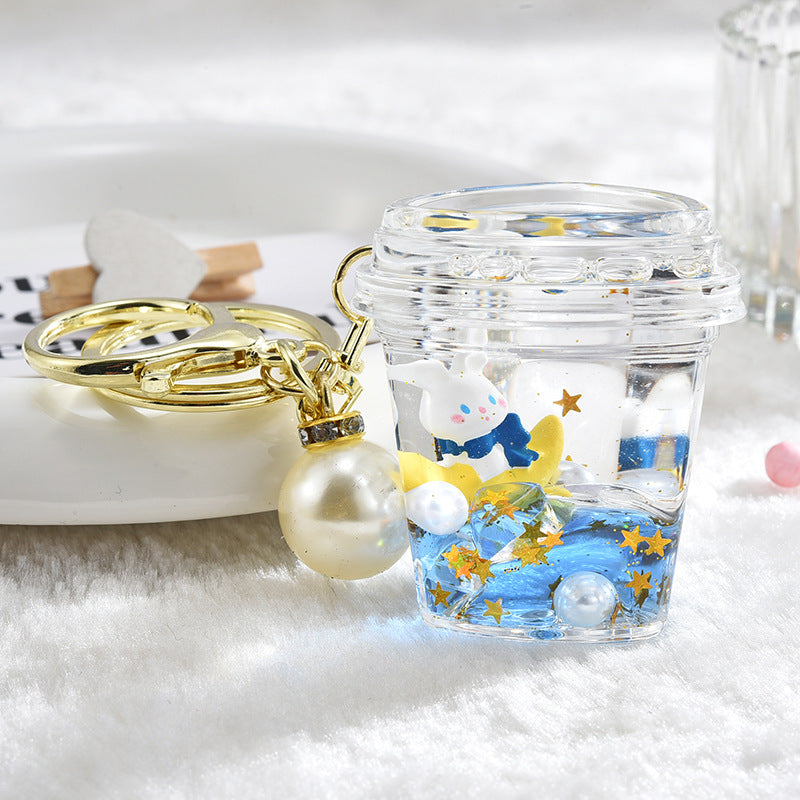 Wholesale Acrylic Oiled Quicksand Moon Rabbit Keychain