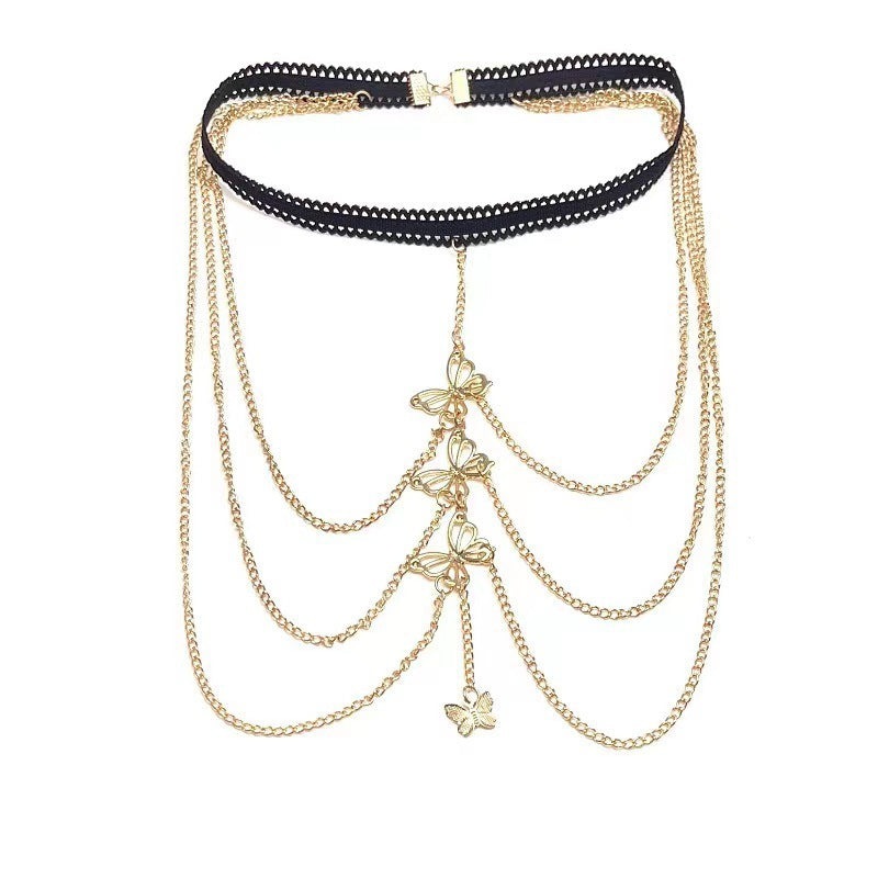 Wholesale Fashion Gold Body Chain Set For Women Trendy Collarbone Neck Leg Chain Jewelry Accessory Everyday Wear