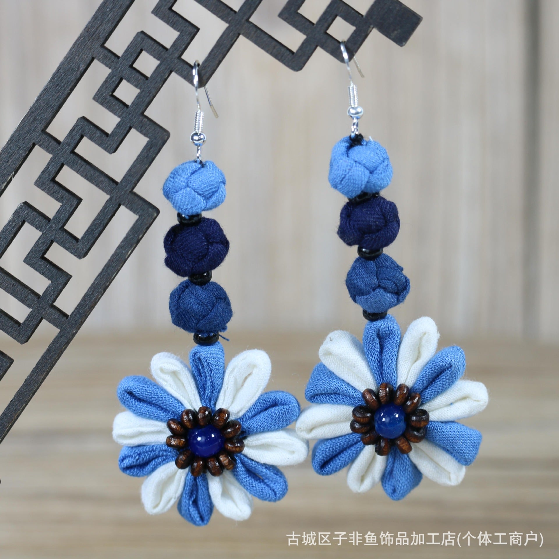 Wholesale Ethnic Style Tie-Dye Style Blue-Dyed Fabric Handmade Earrings