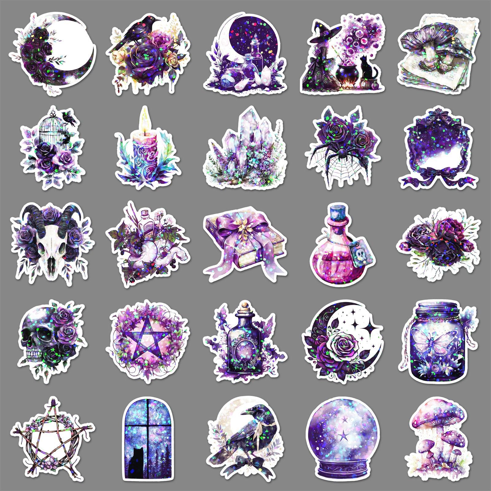 Wholesale 50pcs/ pack Witch Stickers with Laser Glitter Film   Stickers