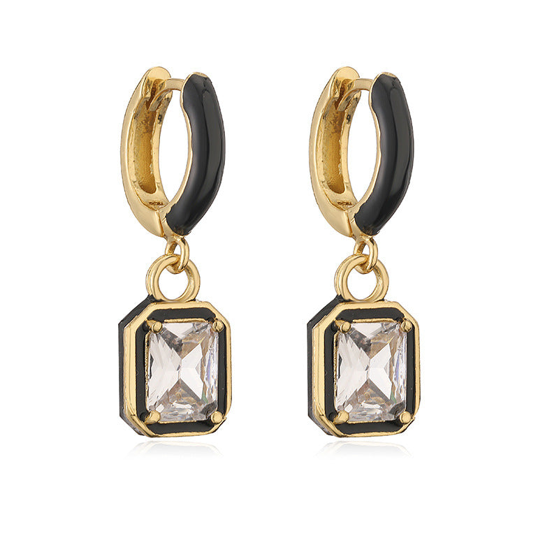 Wholesale Oil Drops with Colored Diamond Square Earrings