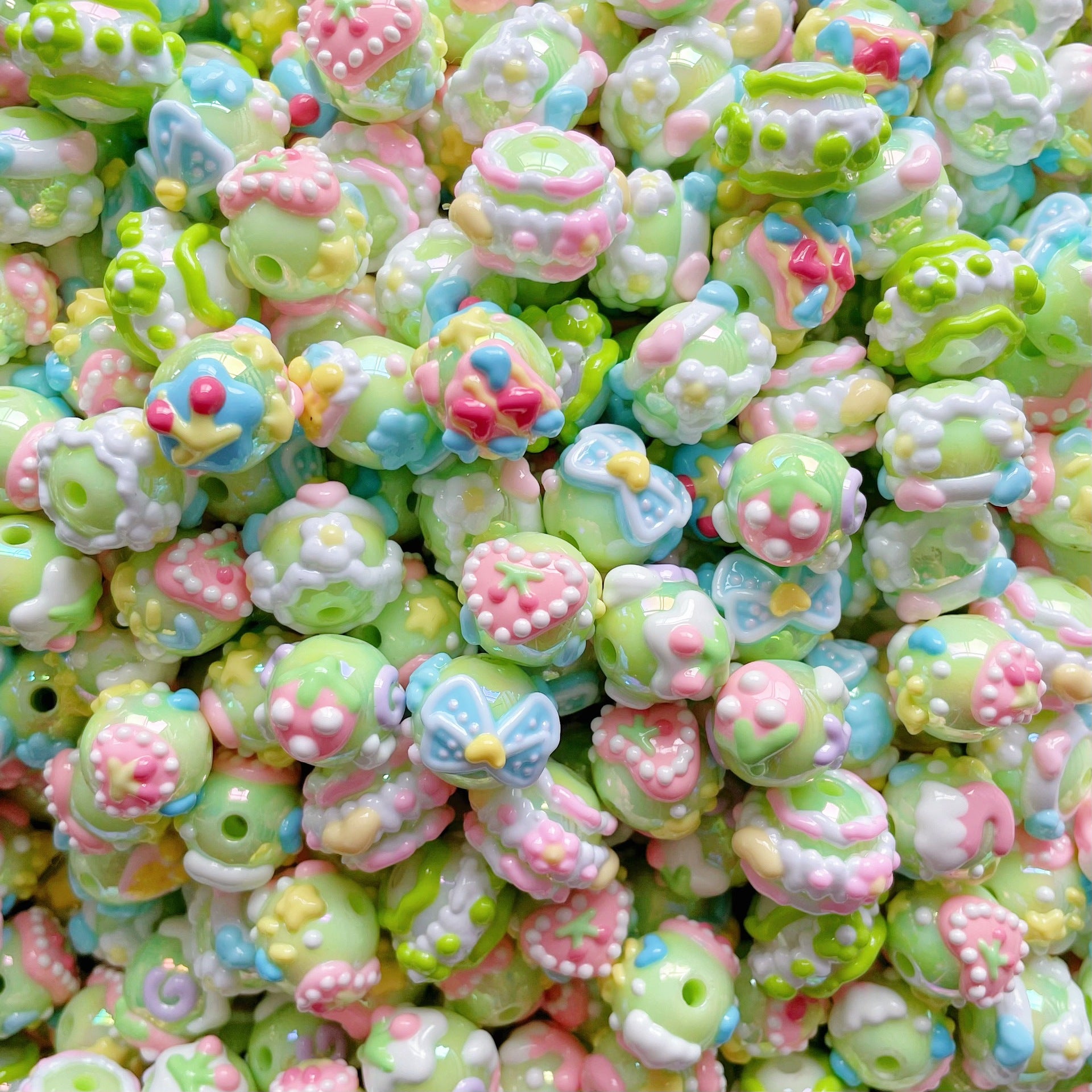 Wholesale 10pcs Green Love Flower Beads  Acrylic Beads