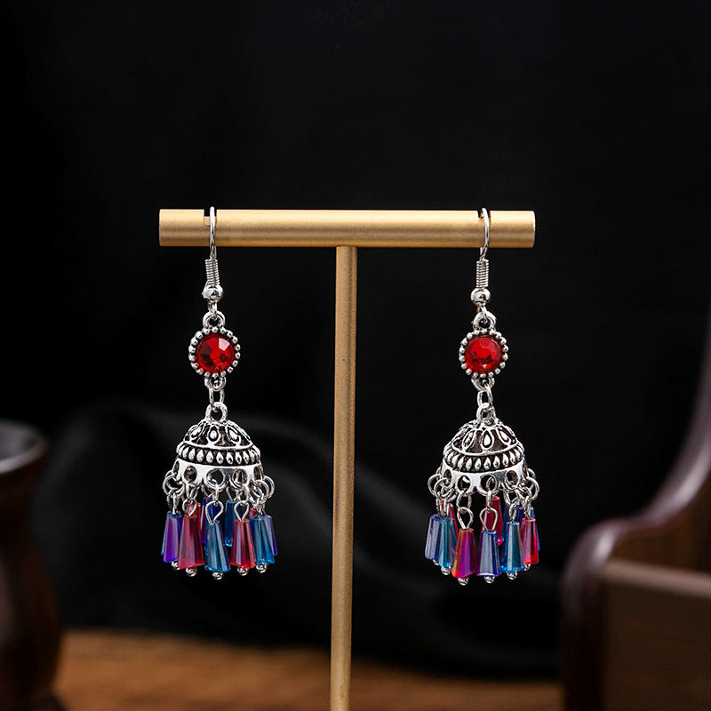 Wholesale Turquoise Bohemian Owl Dream Catcher Feather Alloy Earrings