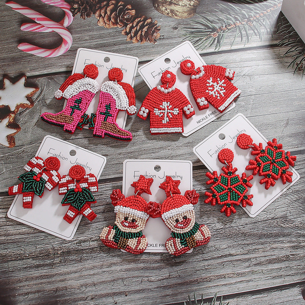 Wholesale Christmas tree rice bead earrings