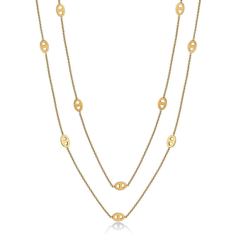 Wholesale Geometric Titanium Steel Sweater Chain Necklace Gold Electroplated Fashion Jewelry Accessory For Women