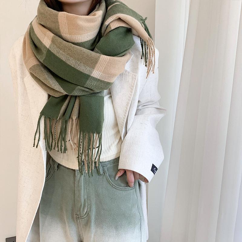 Wholesale Korean Version Winter Imitation Cashmere Retro Grid Japanese Tassel Shawl Warm Scarf