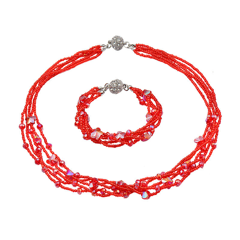 Wholesale Magnet Rhinestone Butterfly Crystal Beads Necklace Bracelet Set