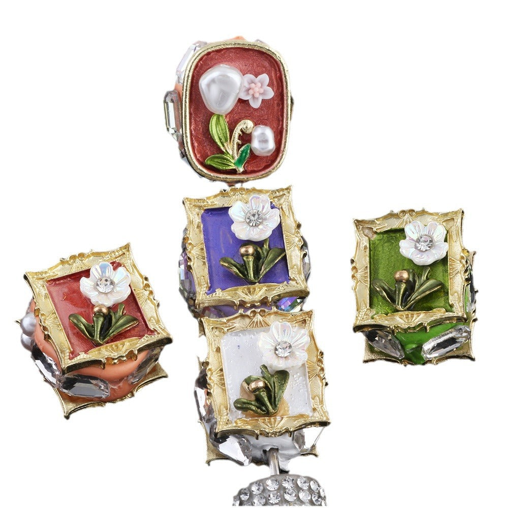 Wholesale 2pcs Monet's Garden Oil Painting Style Photo Frame Bouquet Natural Pearl Beads