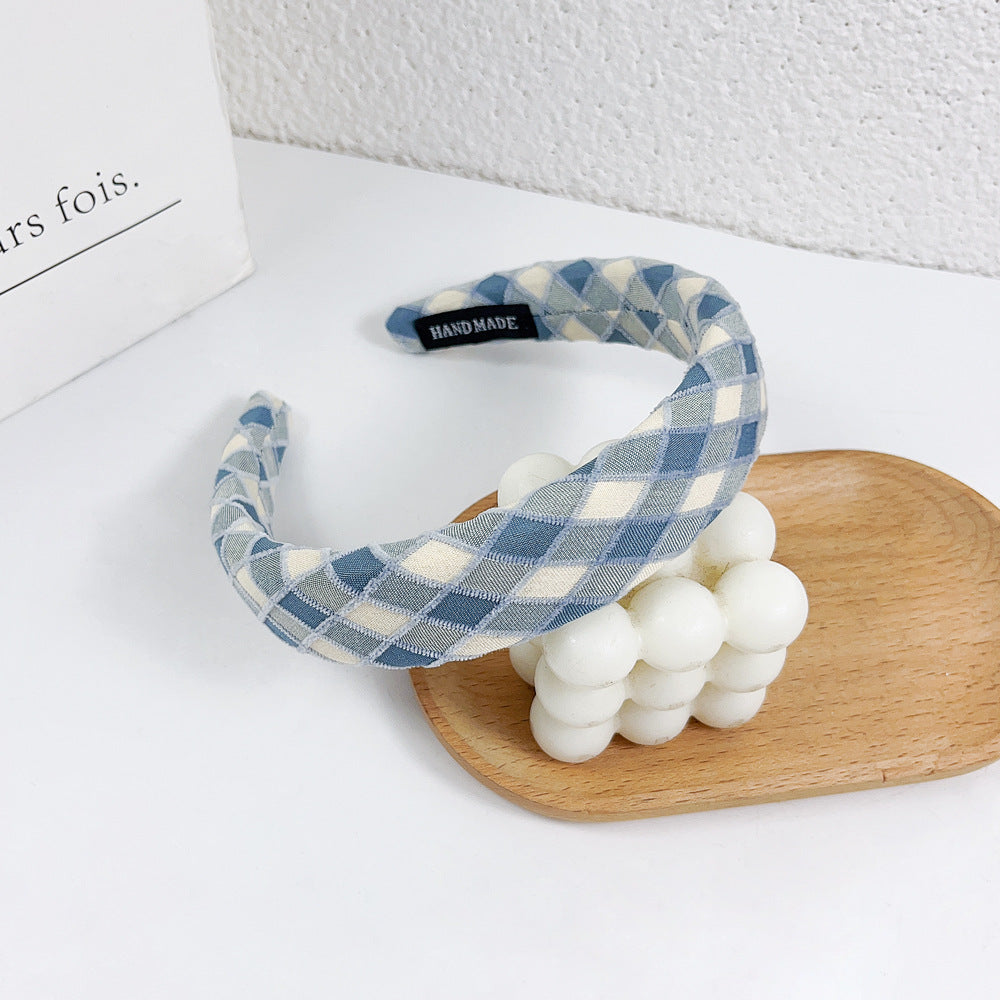 Wholesale Color Fabric Plaid Wide Edge Sponge Hair Hoop