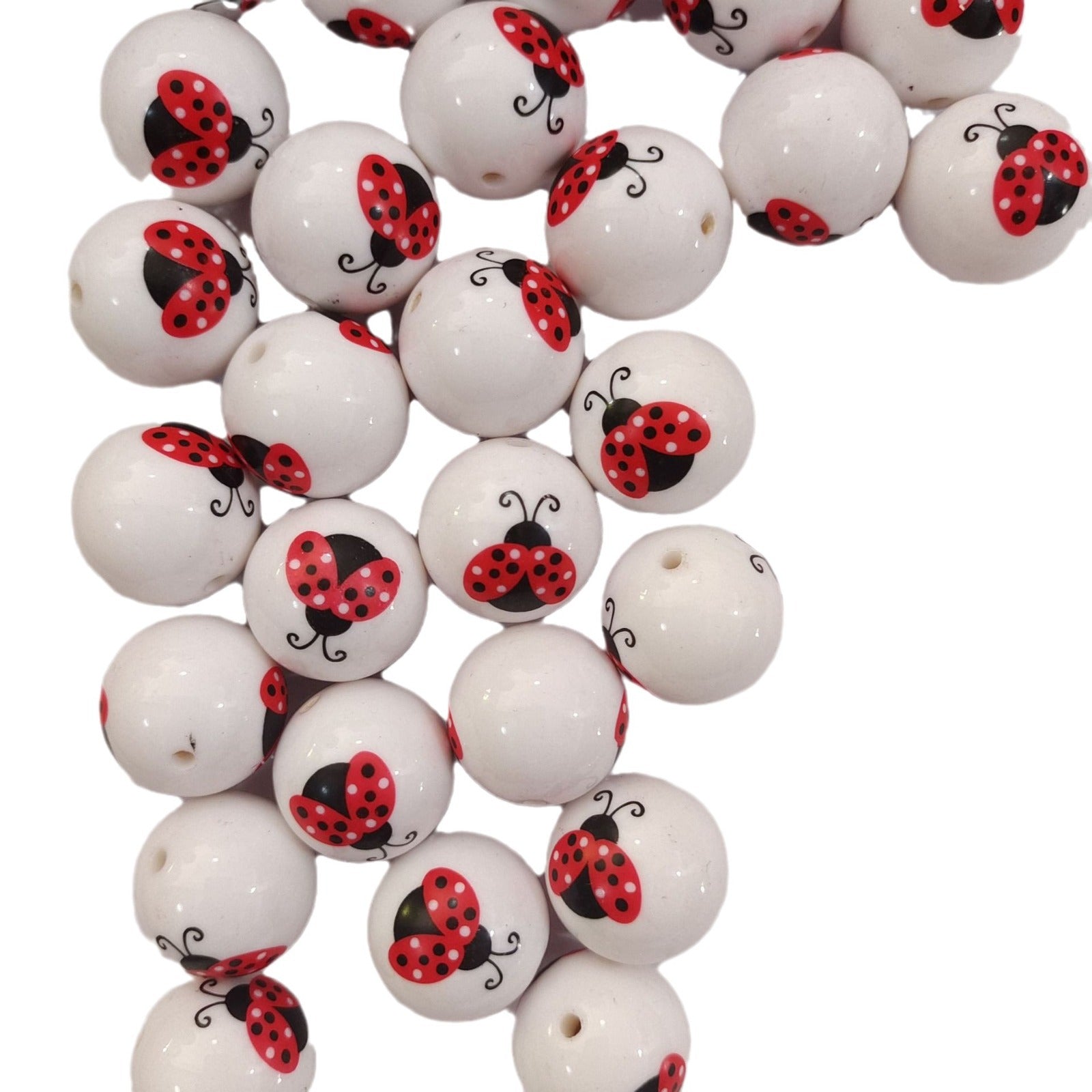 Wholesale 5pcs 20MM Acrylic Two-color Ladybug Print Beads