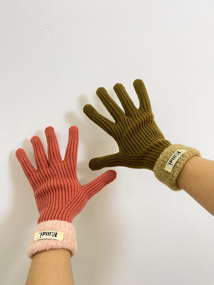 Wholesale Winter Thickened Warm Lambswool Knitted Splicing Gloves