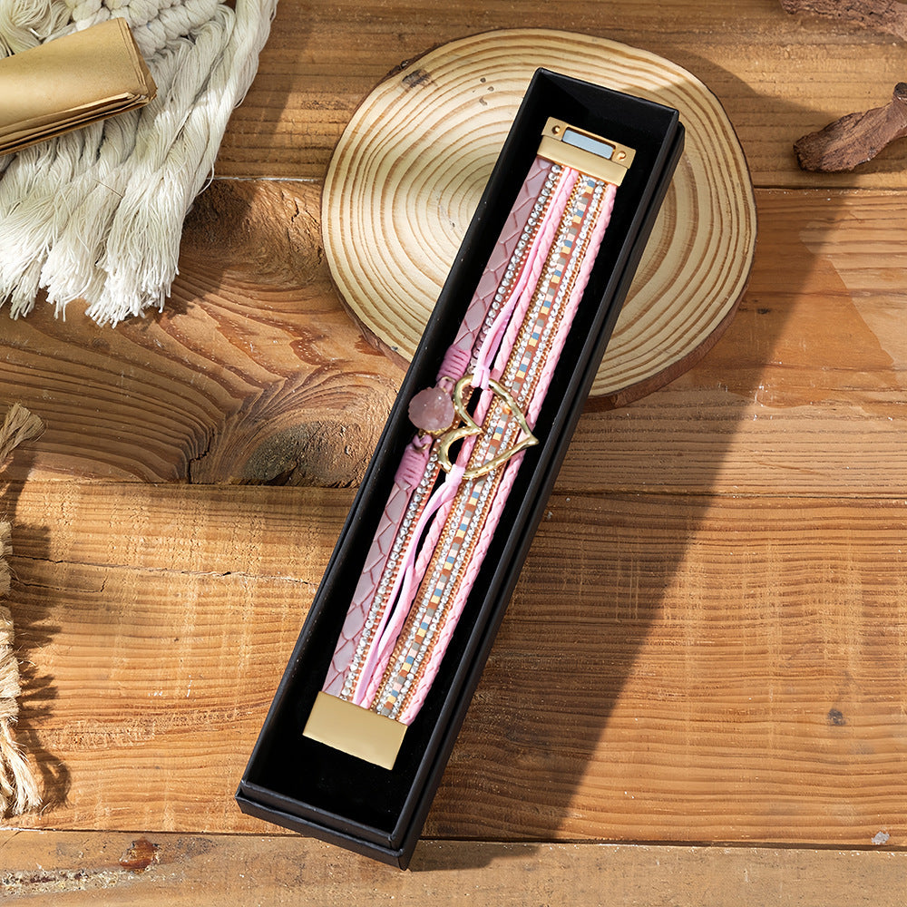 Wholesale Bohemian Love Weaving Diamond Set Bracelet Layered Bracelet Set