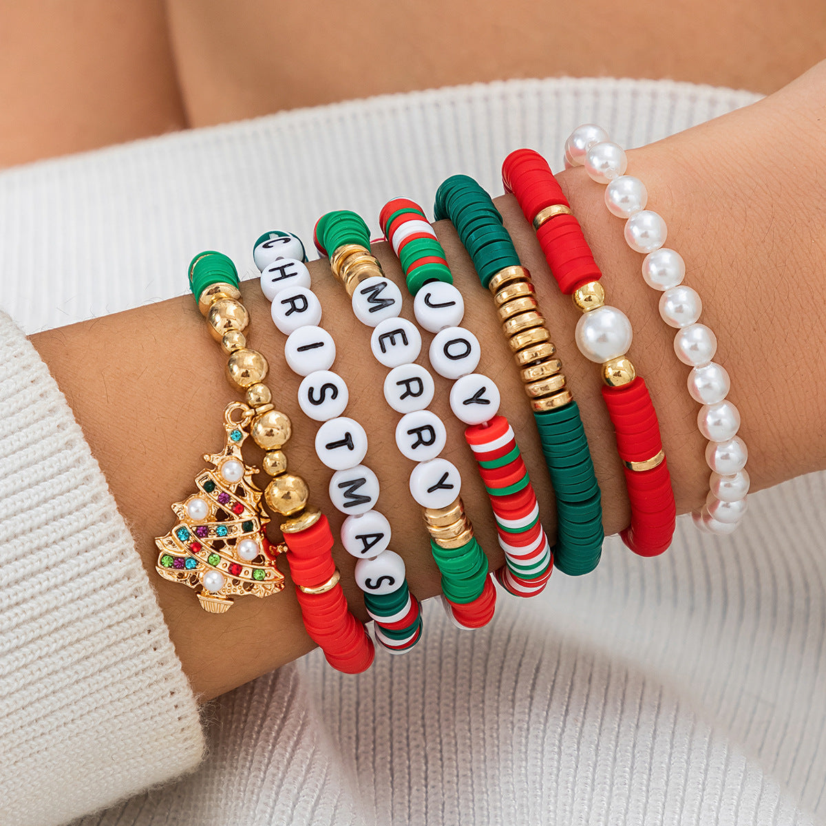 Wholesale Christmas letter contrasting bracelet Layered Bracelet Set