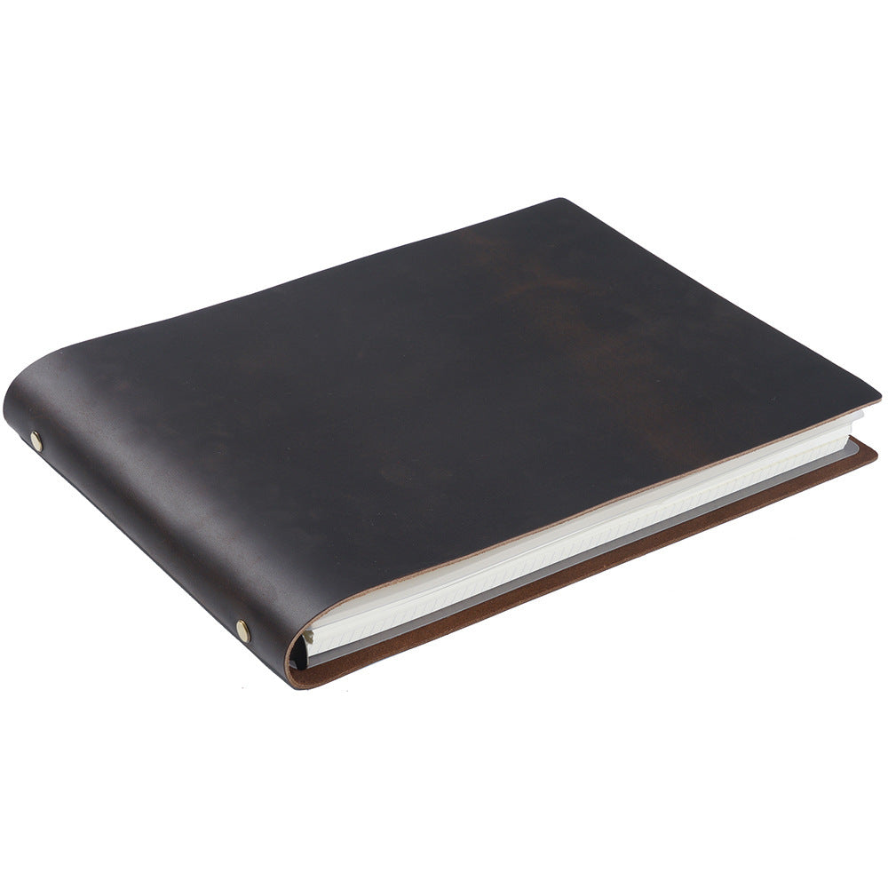 Wholesale First Layer Cowhide A4 Horizontal Handmade Retro Notebook