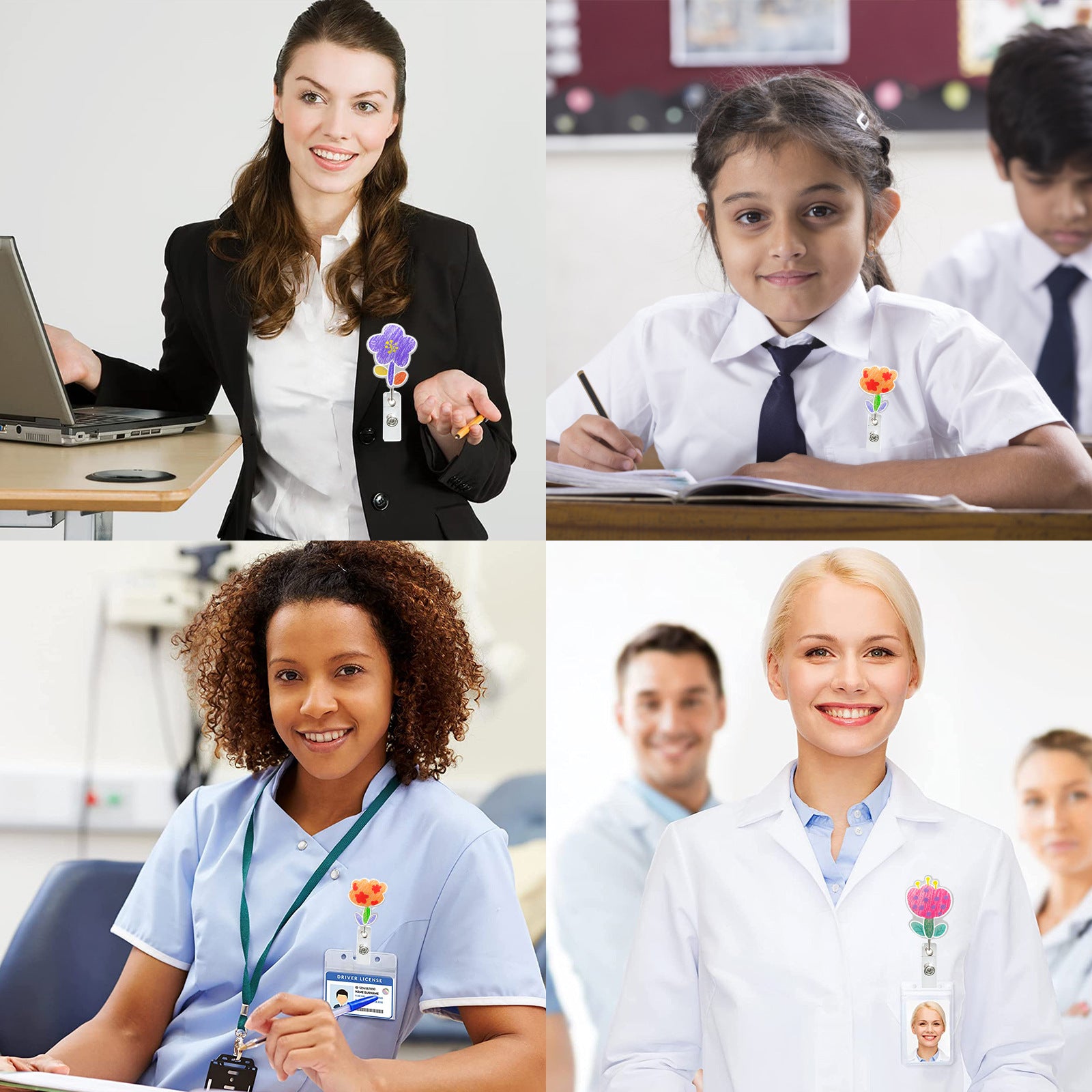 Wholesale Painted flower medical acrylic rotating retractable badge roll keychain