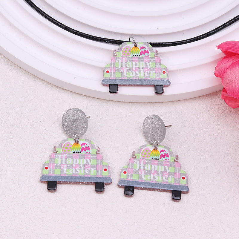 Wholesale Easter rabbit colored printed Easter egg acrylic earrings