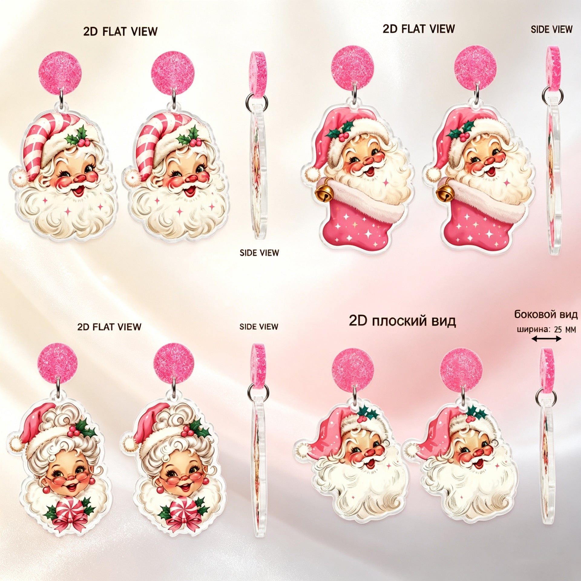 Wholesale Cute  2D Acrylic Earrings Pink Chibi Christmas Jewelry Accessory Trendy Gift