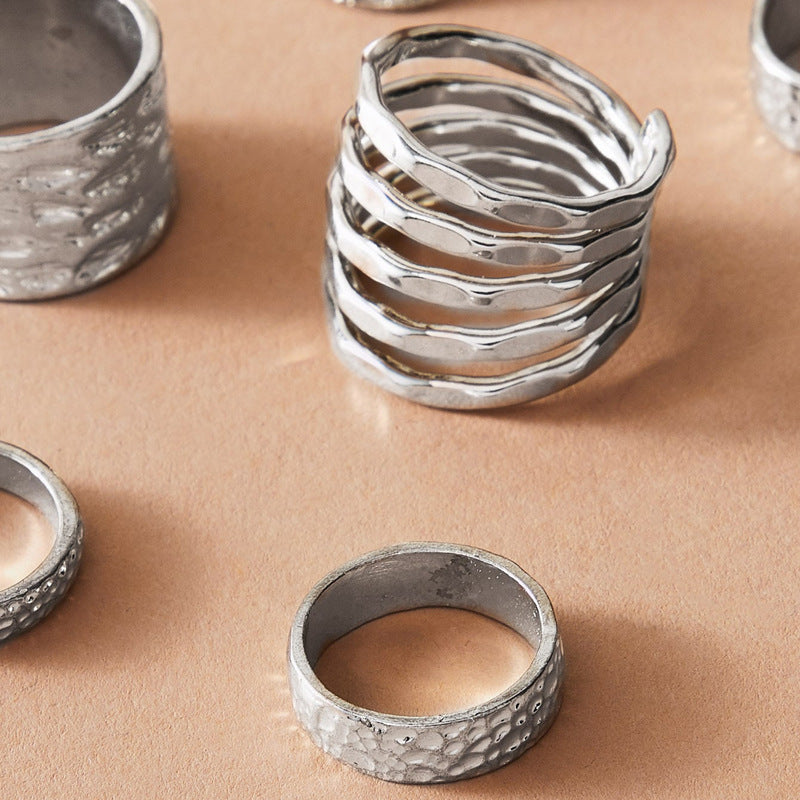 Wholesale Water Ripple Spiral Geometric Hollow Alloy Ring Set