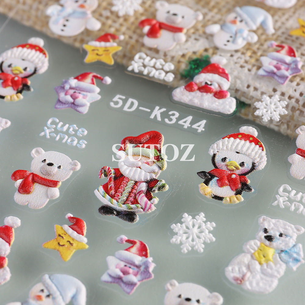 Wholesale 3pcs/pack Snowflake Bear Elk 5D Nail Art Stickers