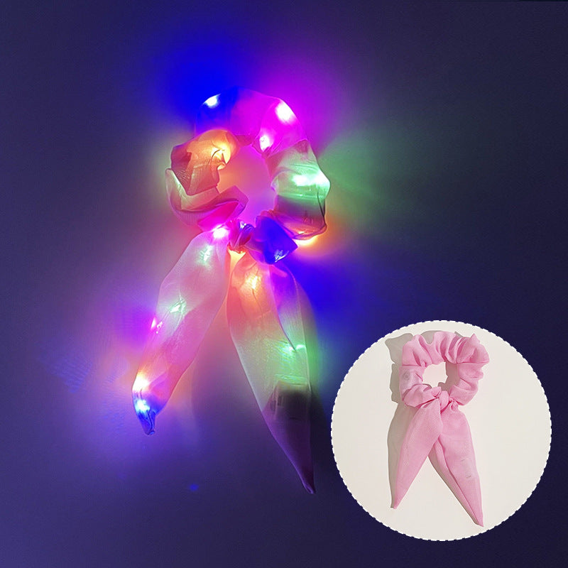 Wholesale Led Luminous Large Intestine Hair Ring DIY Night Light Flower Shiny Fat Intestine Head Rope Nightclub Rubber Band Hair Accessories