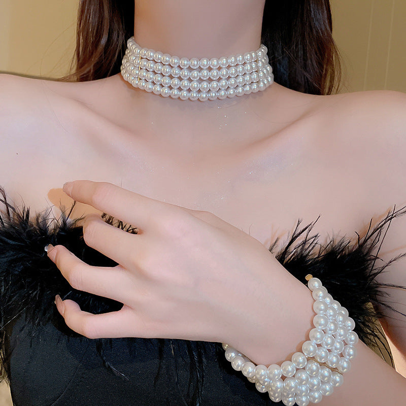 Wholesale Pearl Four-layer Retro Fashion Bracelet Necklace