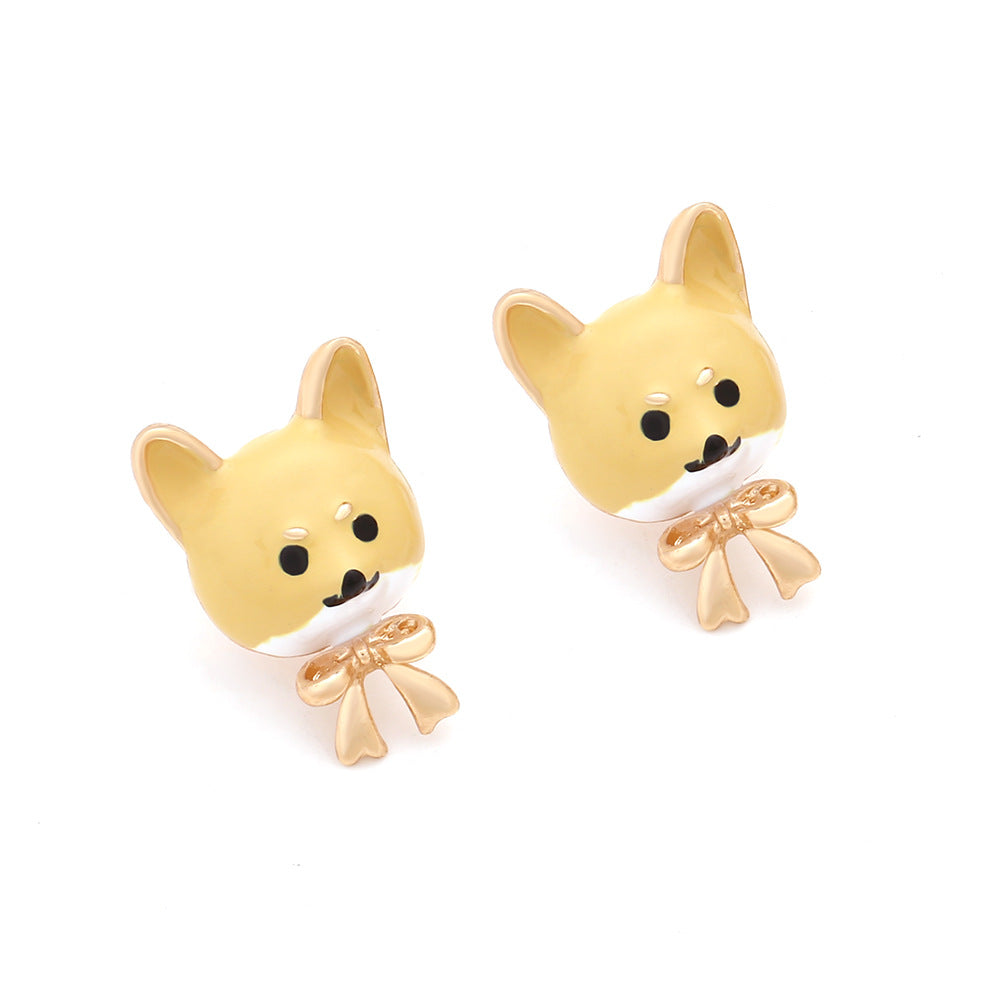 Wholesale Cartoon Enamel Bow Puppy Zinc Alloy Earrings