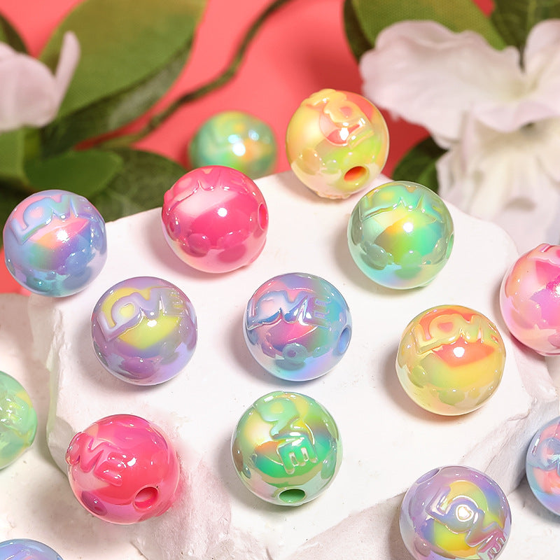 Wholesale 100pcs Acrylic Two-color Love Round Beads Three-dimensional Letter LOVE Beads