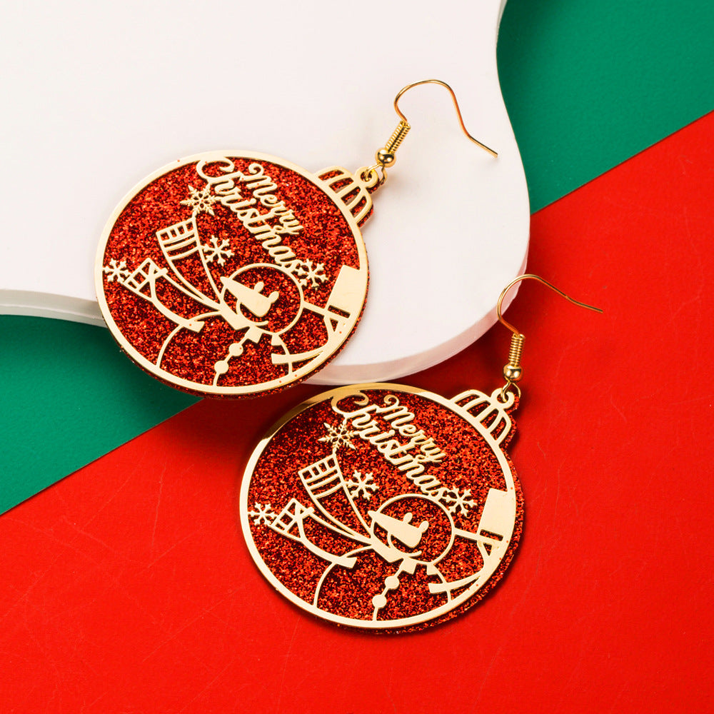 Wholesale Christmas Carved Cut-out Double-layer Alloy Glitter Earrings