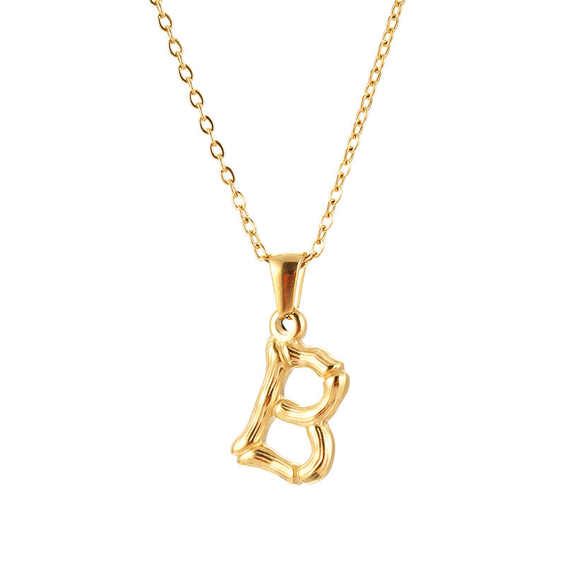 Wholesale Stainless Steel Plated 18K Bamboo Letter Necklace