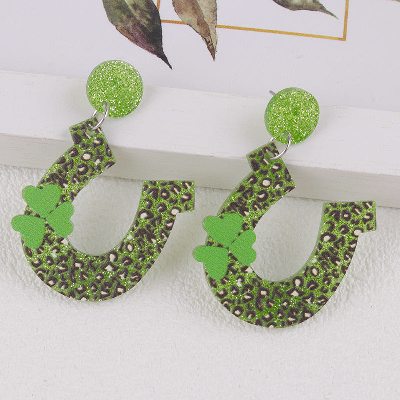 Wholesale  St.  Patrick' s Day Beer Festival  Vintage Clover  Acrylic Earrings