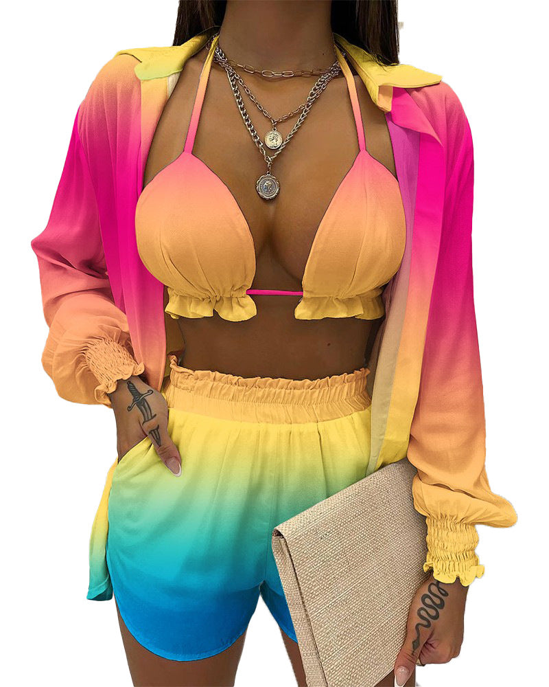 Wholesale New Sexy Summer Solid Color Printed 3 Piece Suit