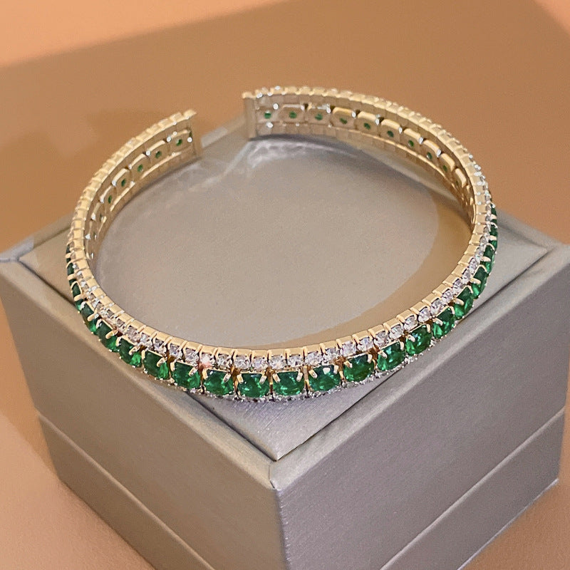 Wholesale Emerald Square Geometric Diamond Light Luxury Personality High-end Temperament Zircon Open Bracelet