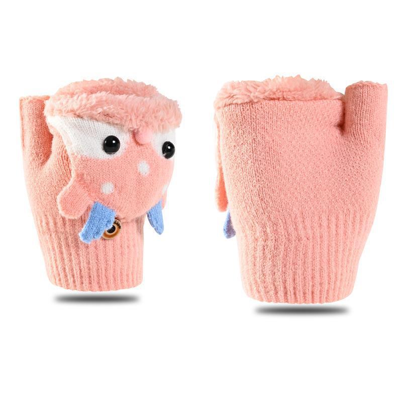 Wholesale Children's Flip Half Finger Cartoon Knitted Gloves