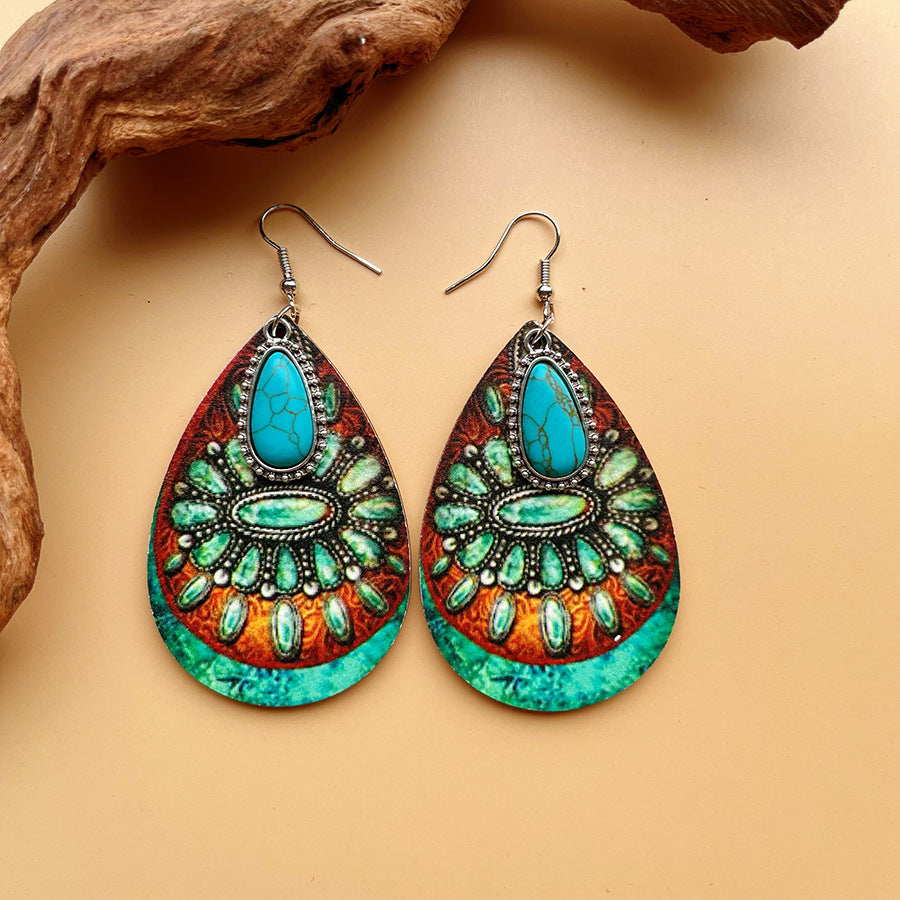Wholesale Turquoise Pendant Retro Ethnic Style Fashion Bohemian Earrings