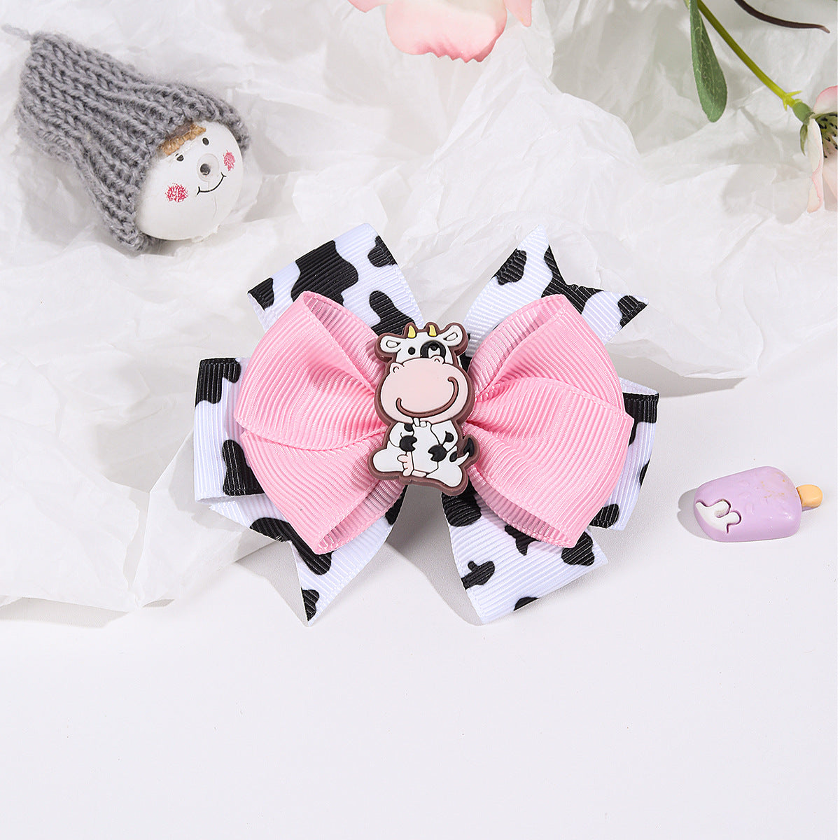 Wholesale  20pcs/pack European and American Cow Pattern Bow Hairpins Popular Kidsren' s Bow Hair