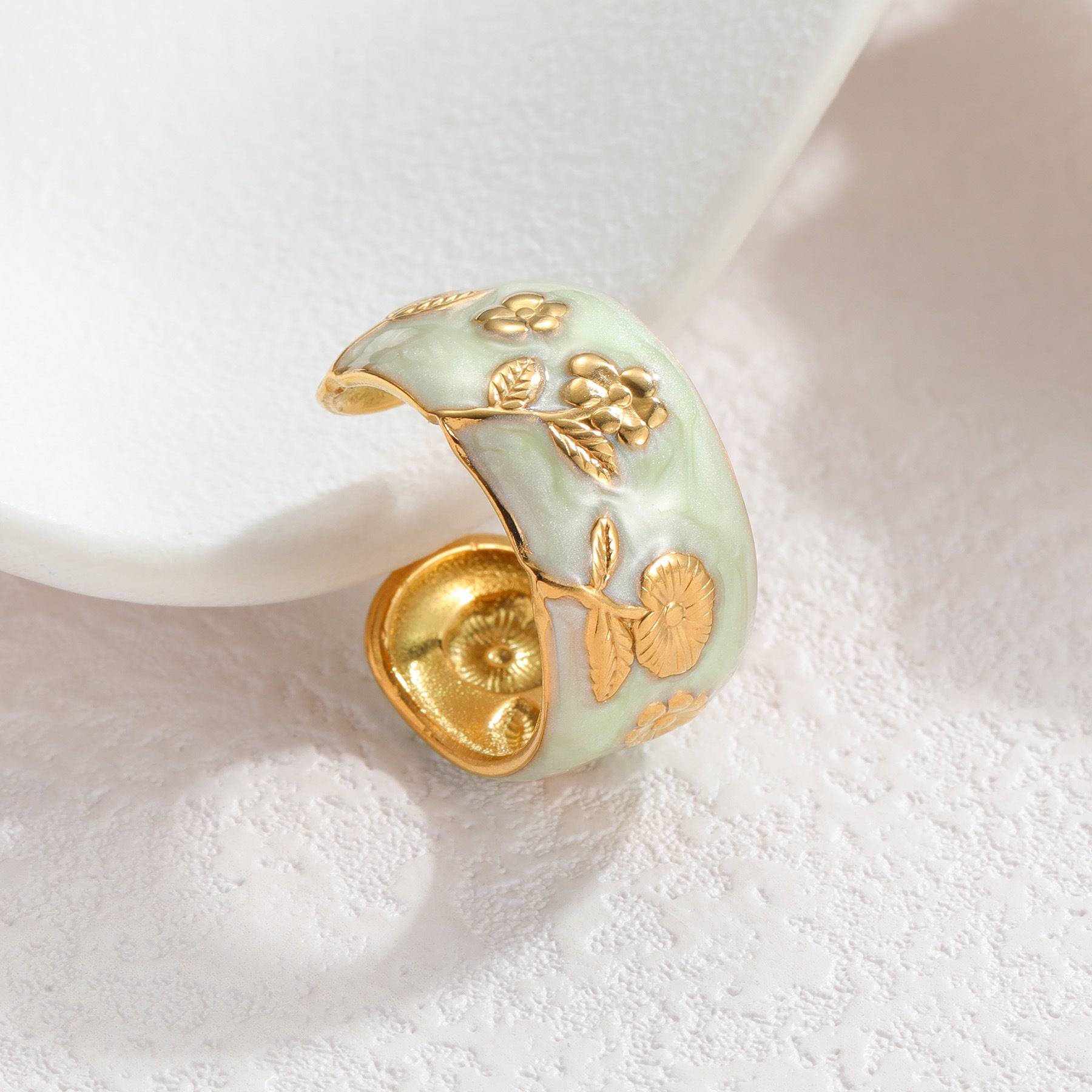 Wholesale Trendy Morandi Enamel Flower Open Ring Stainless Steel Jewelry Accessory For Everyday Office Style
