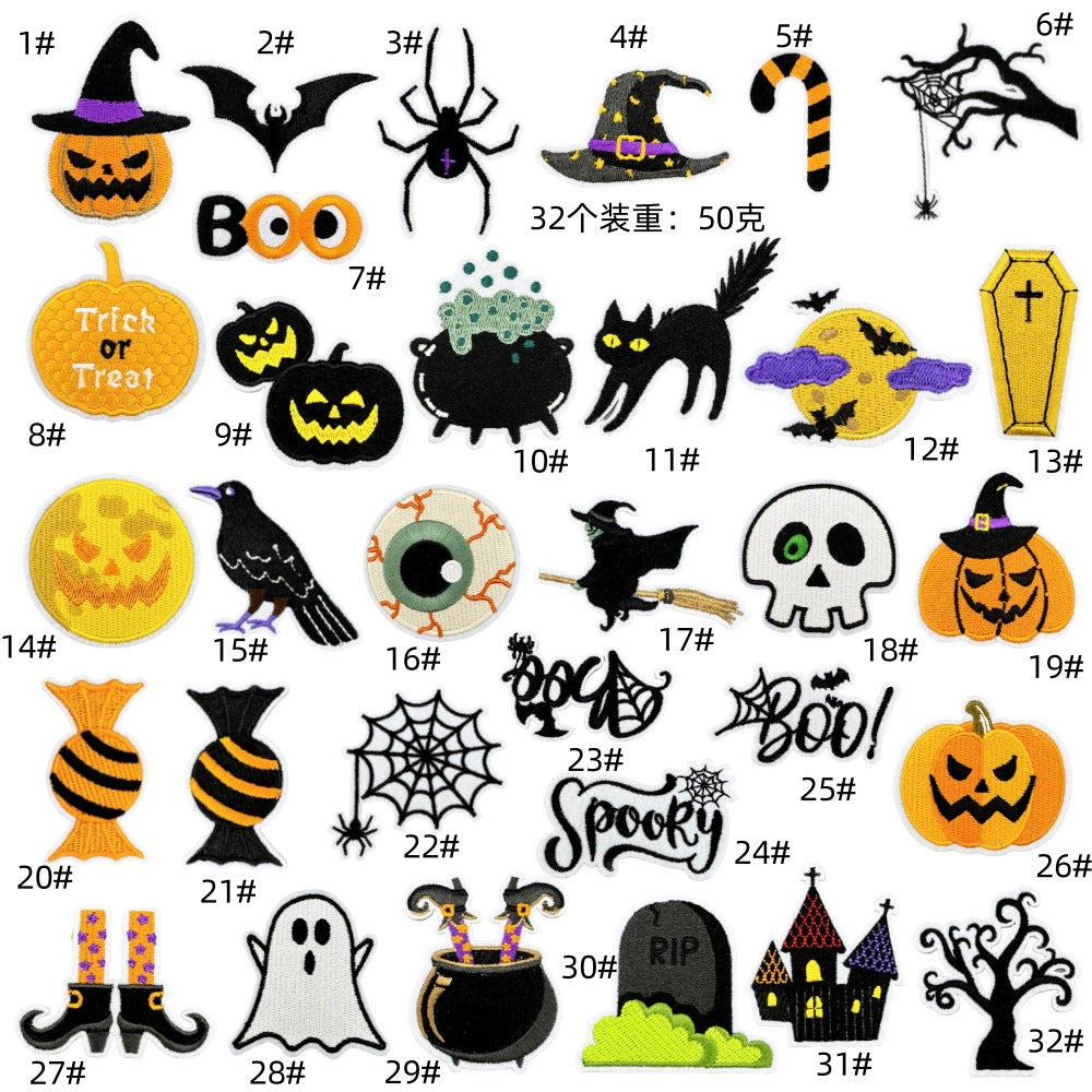 Wholesale Polyester Iron On Embroidered Patches  Pumpkin Ghost Black Series Home Decor Accent