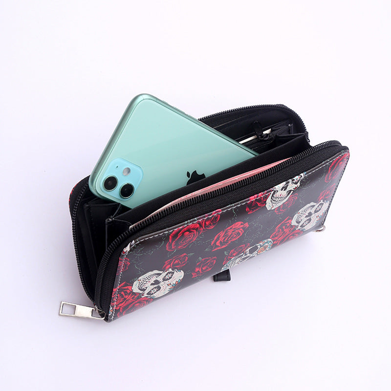 Wholesale PU Colorful Skull Print Long Wallet