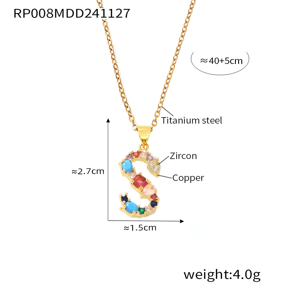 Wholesale Copper micro-inlaid colored zircon 26 English letters individual pendant niche hip-hop clavicle chain