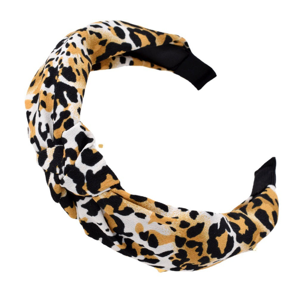 Wholesale Leopard Women's Wide Cross Tie Fabric Headband
