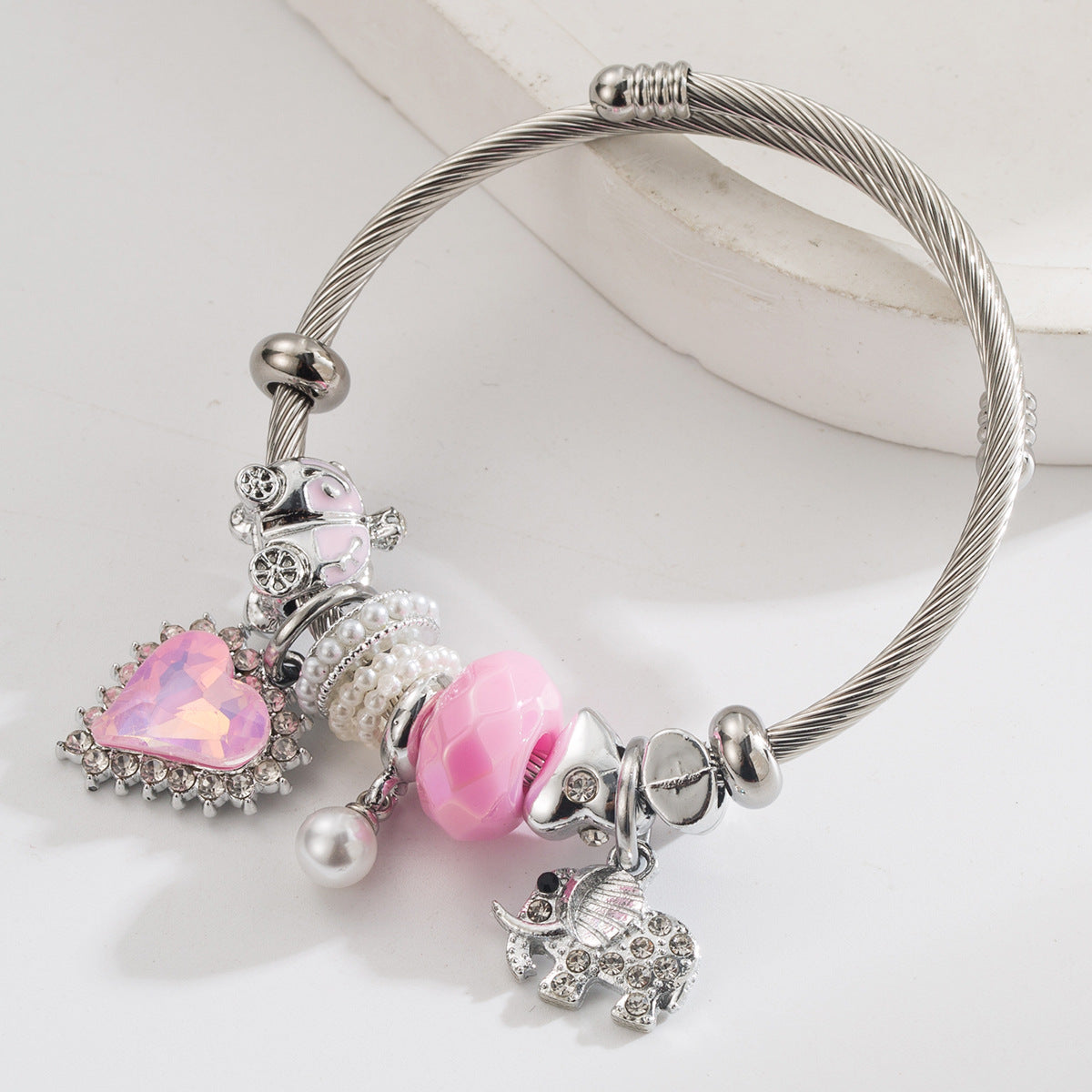 Wholesale Stainless Steel Bracelet for Women Alloy Heart Elephant Pearl Pendant Heart Bestie Bracelet