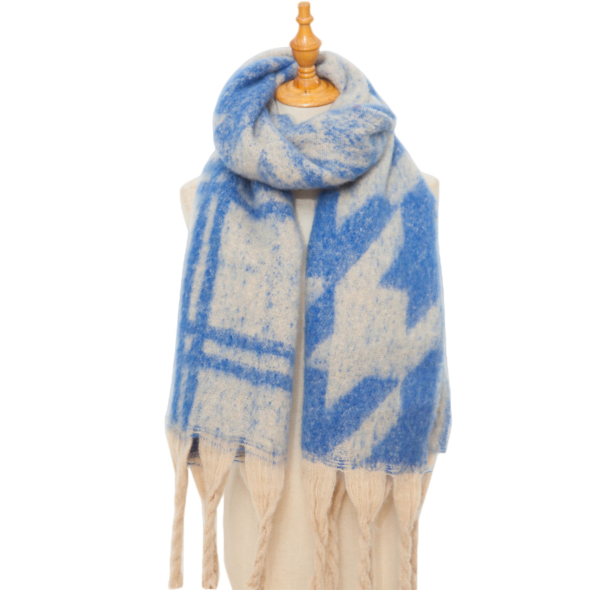 Wholesale Autumn and Winter Bouclé Jacquard Thick Fringed Houndstooth Scarf