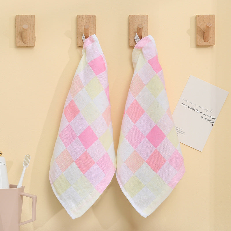Wholesale Cotton Square Color Grid Gauze Small Children Gauze Saliva Kindergarten Handkerchief Towel