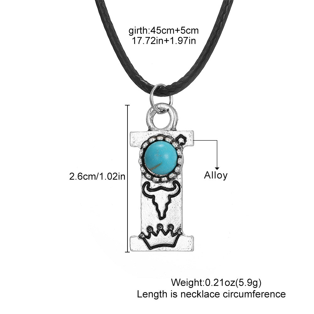 Wholesale English letter necklace western style cactus sunflower turquoise chain