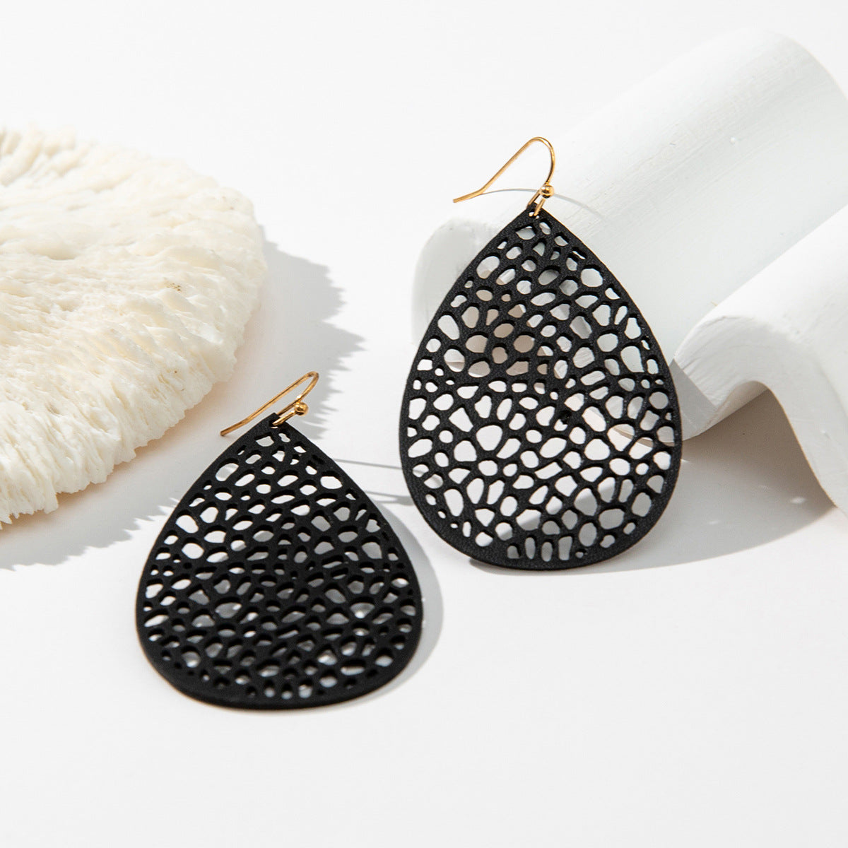 Wholesale Leather Hollow Mesh Non-standard Water Drop Earrings