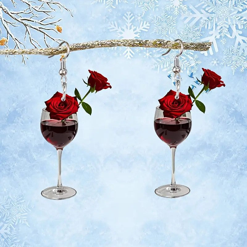 Wholesale Valentine' s Day red wine glass acrylic earrings