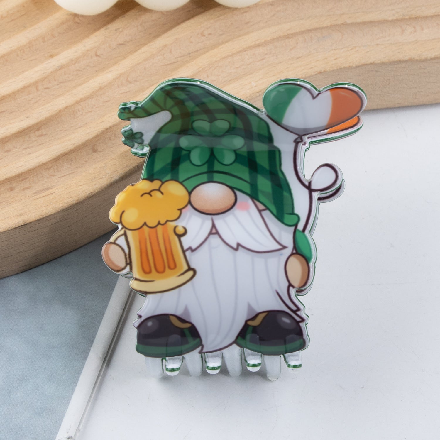 Wholesale St. Patrick's Day Green Old Dwarf Shamrock Pvc 6cm Hair Clip