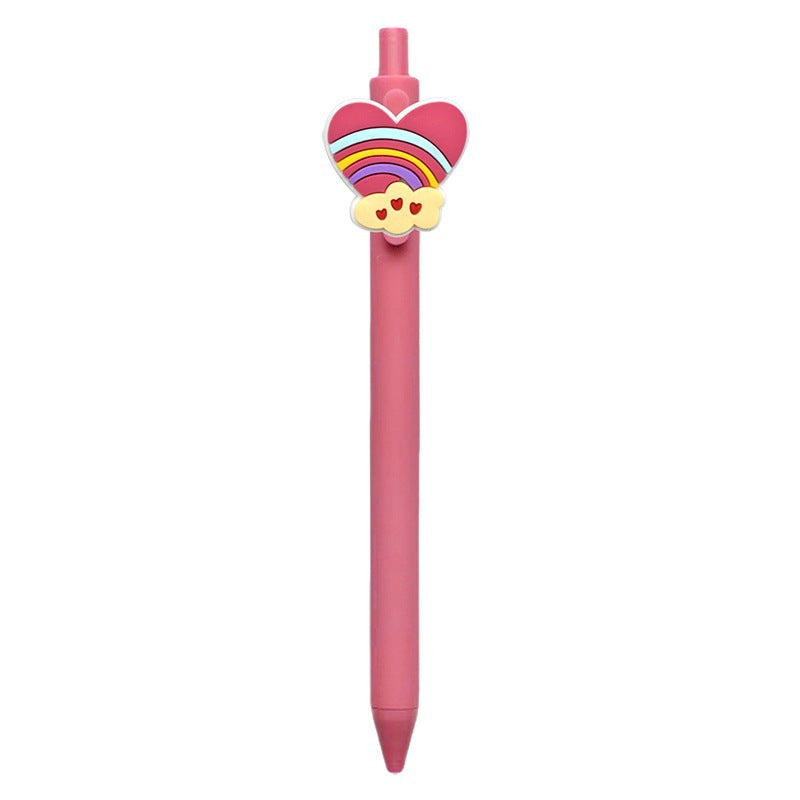 Wholesale 10pcs Pink Heart  Pvc Soft Glue Push-Type Ballpoint  Plastic Pen