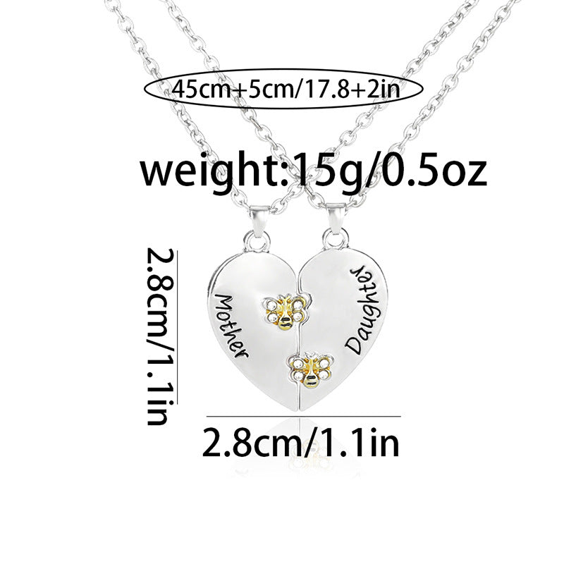 Wholesale Mother and daughter moon heart shape clavicle necklace
